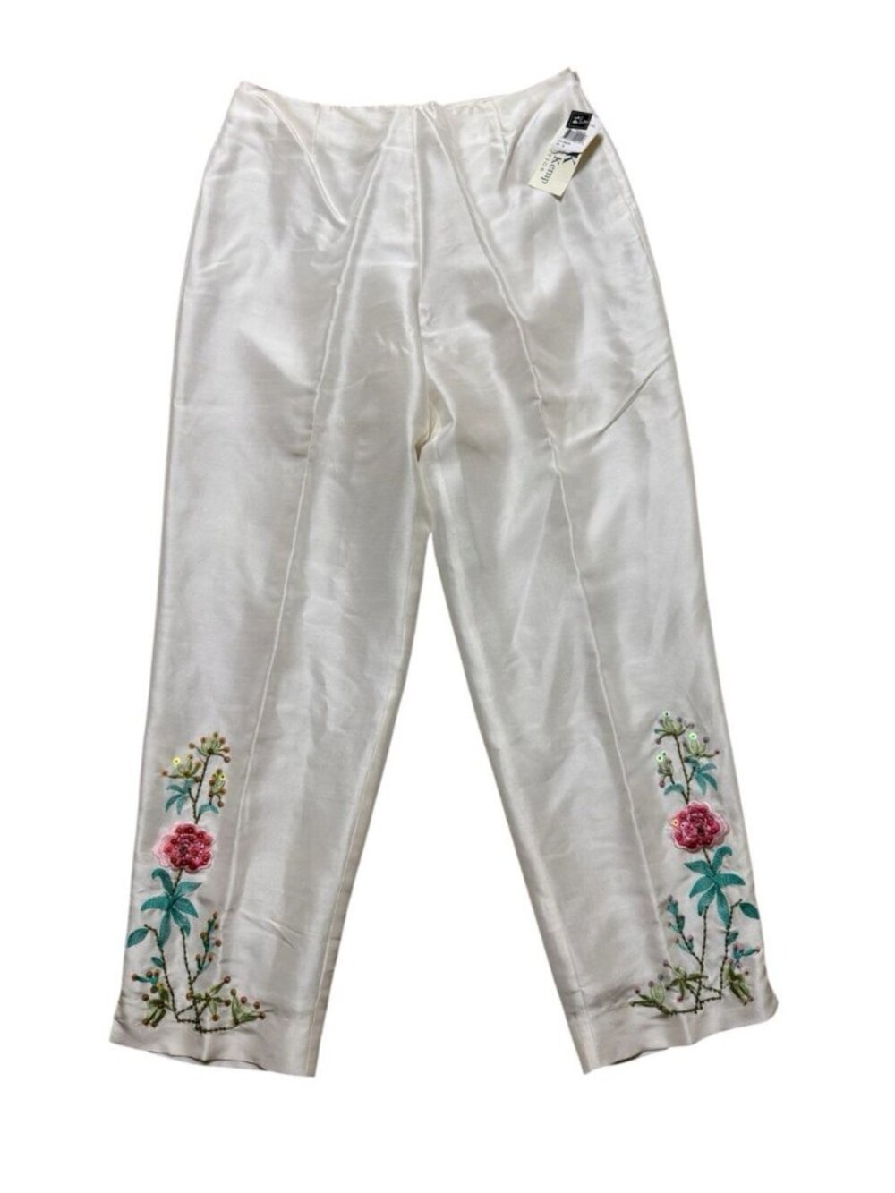 Russell Kemp Collection 100% Silk Embroidered Pants Women 14 NWT